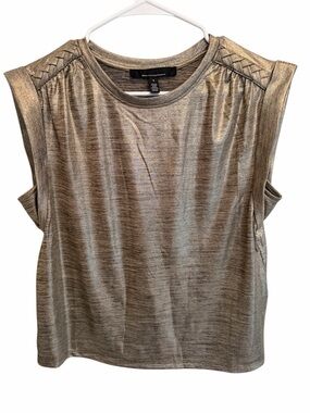 White House Black Market Shimmery Gold-Textured Cap Sleeve Top. Size Small / M